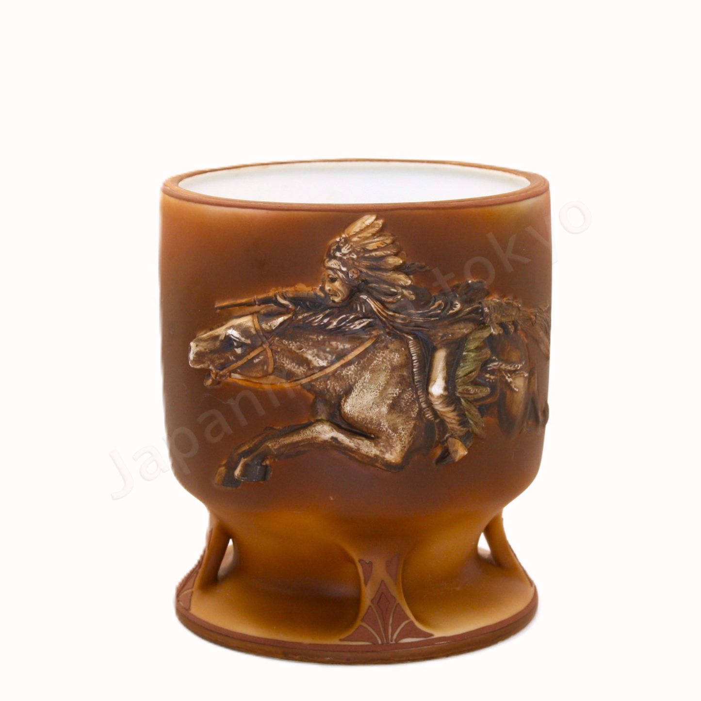 Front view: Japanese antique fine china. Old Noritake. Antique. Native american and horse.