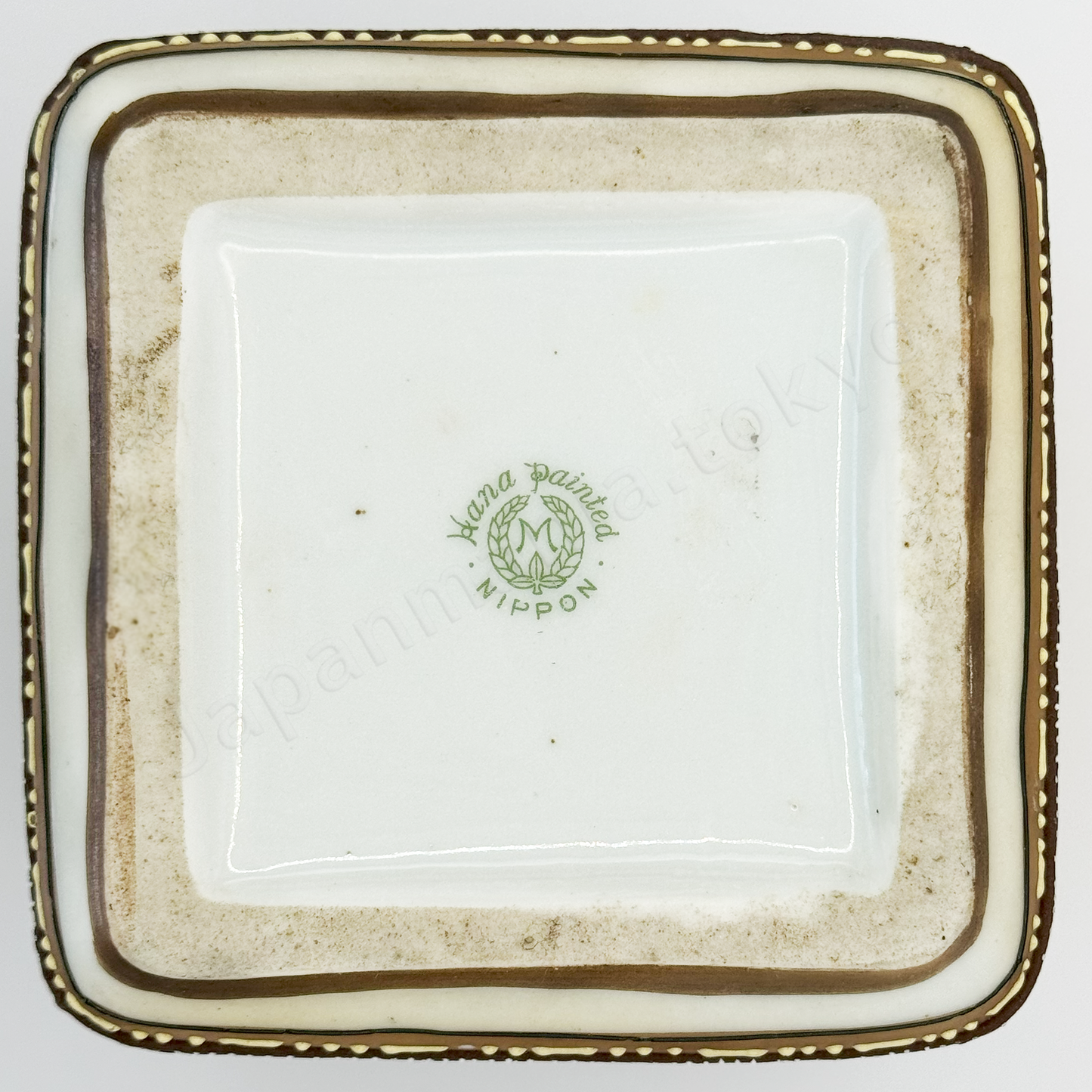 Back stamps: M in Wreath
Japanese antique fine china, Old Noritake.
Humidor
Horse design
Moriage trim shape