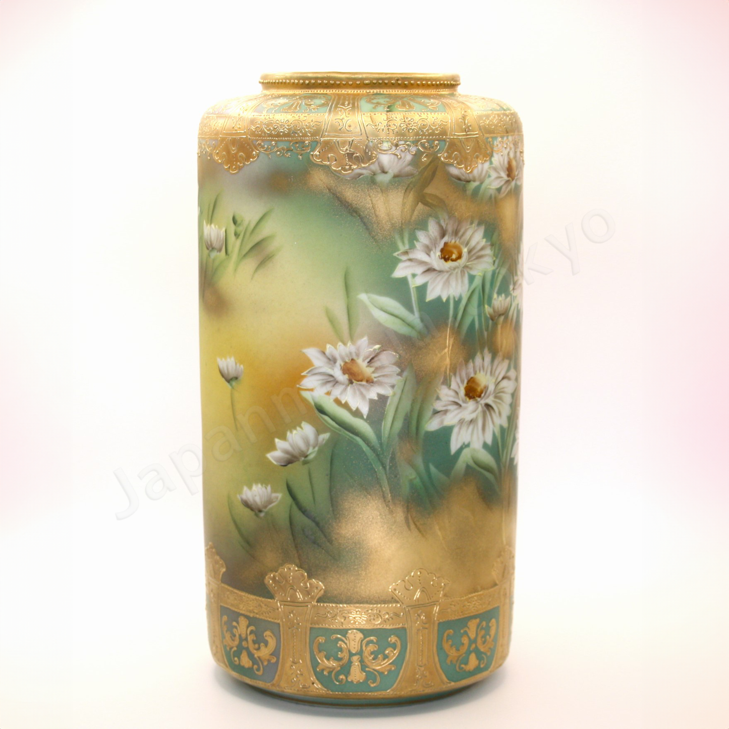 Side view: Japanese antique fine china. Old Noritake.
Large vase
Margaret design
Polychrome and gold