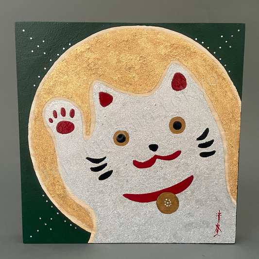 Japanese Urush i× Wood Art TK-18 Urushi Art Panel “Maneki Neko"