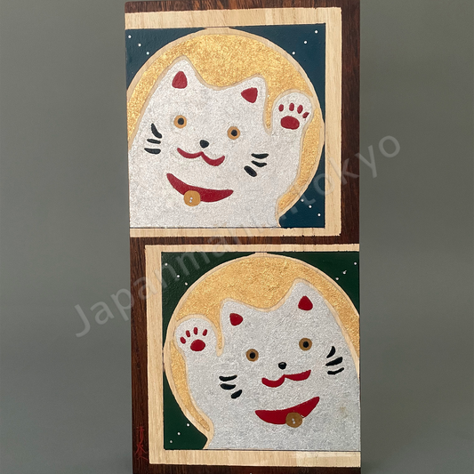 Japanese Urushi × Wood Art TK-20 Urushi Art Panel “Maneki Neko"